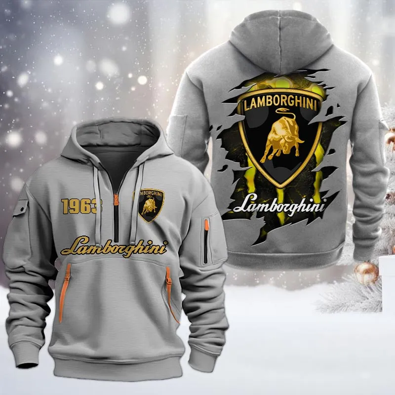 lamborghini half zip hoodie all over print half zip hoodies for men car198032766 gray