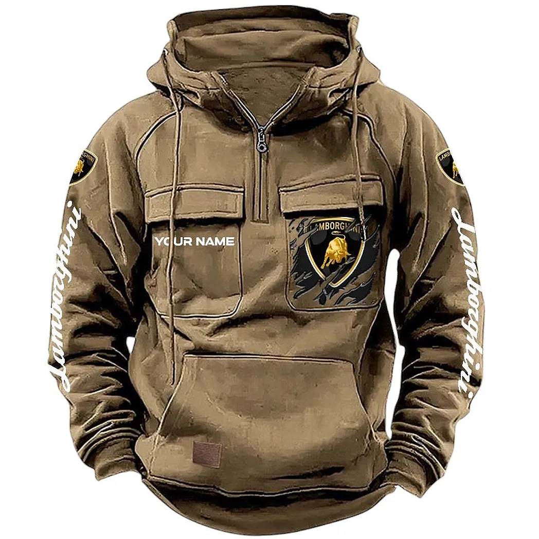 Lamborghini Hoodie Tactical Quarter Zip, Gift For Lamborghini Lovers CAR164022425186 - Khaki