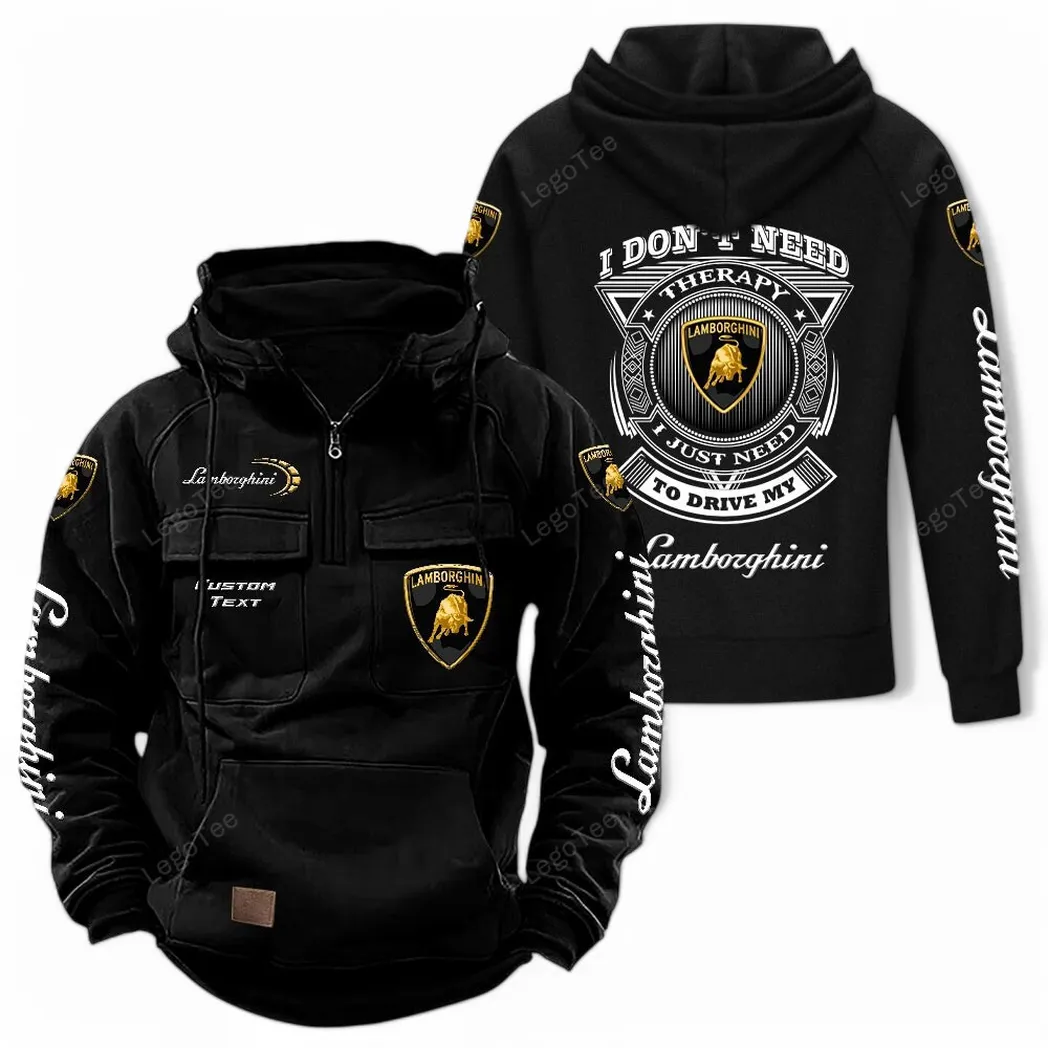 Lamborghini Tactical Quarter Zip Hoodie CAR106021525029, Gifts For Men, Him, Husband, Boyfriend - Black
