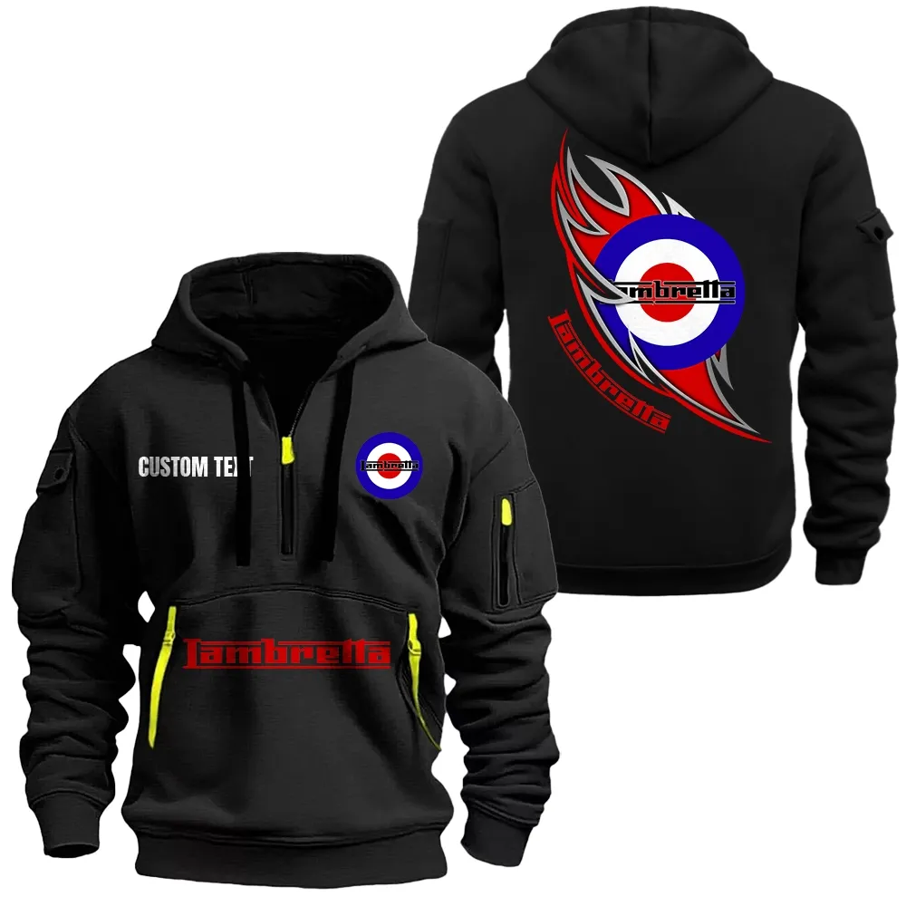 Lambretta Hoodie Half Zipper CAR1701112118, CAR All Over Print Hoodie Half Zipper - Black