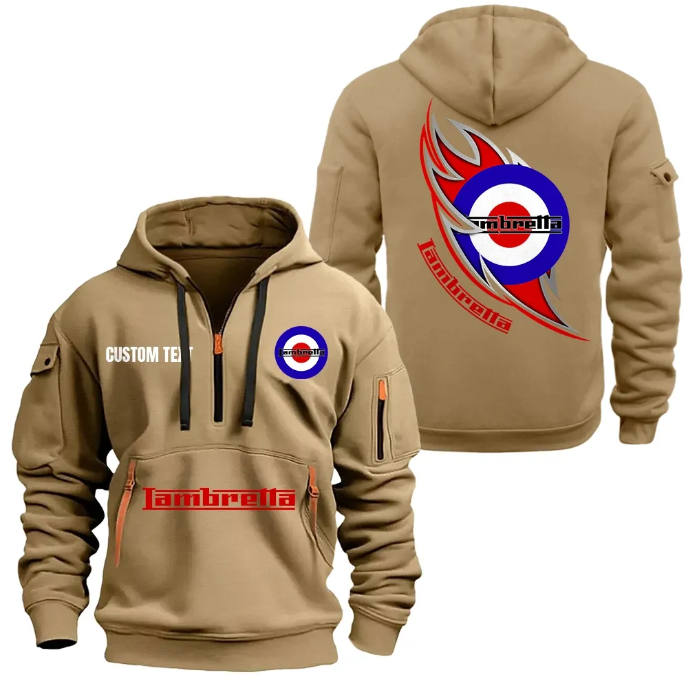 Lambretta Hoodie Half Zipper CAR1701112118, CAR All Over Print Hoodie Half Zipper - Khaki