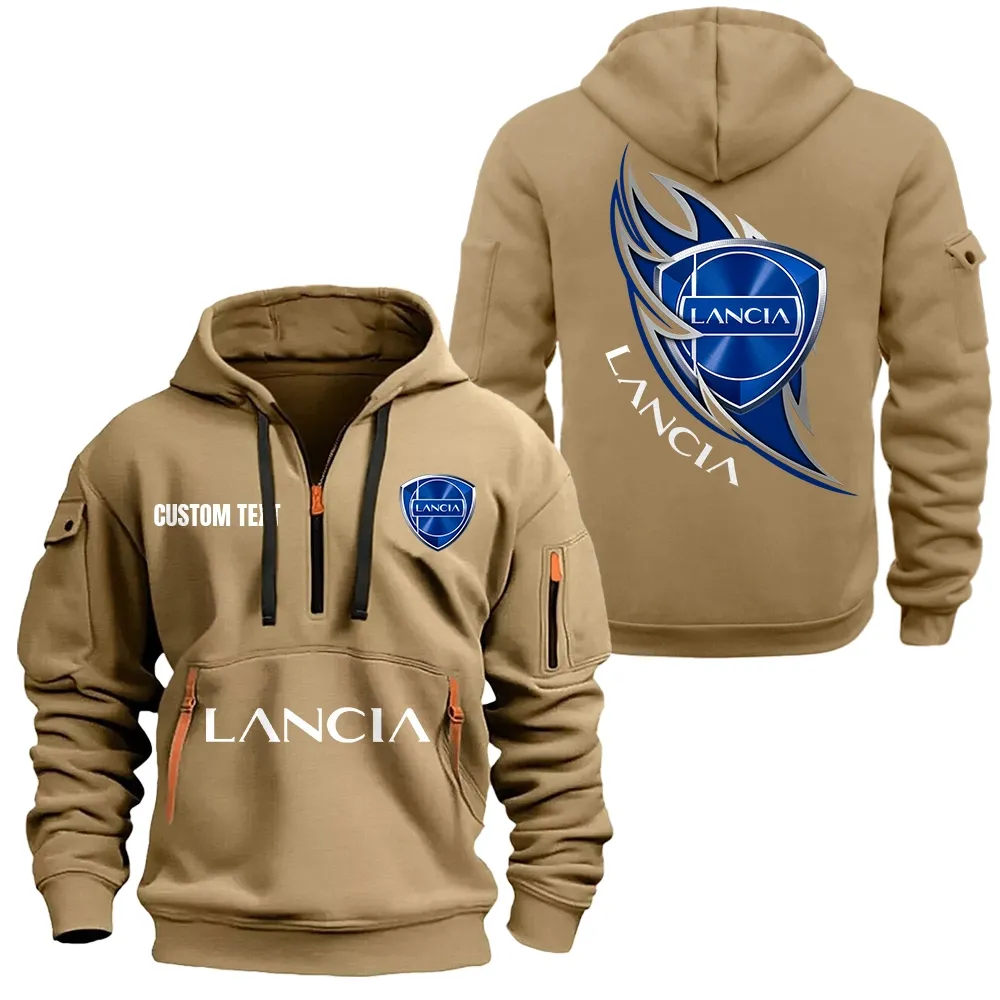 Lancia Hoodie Half Zipper CAR1701112119, CAR All Over Print Hoodie Half Zipper - Khaki