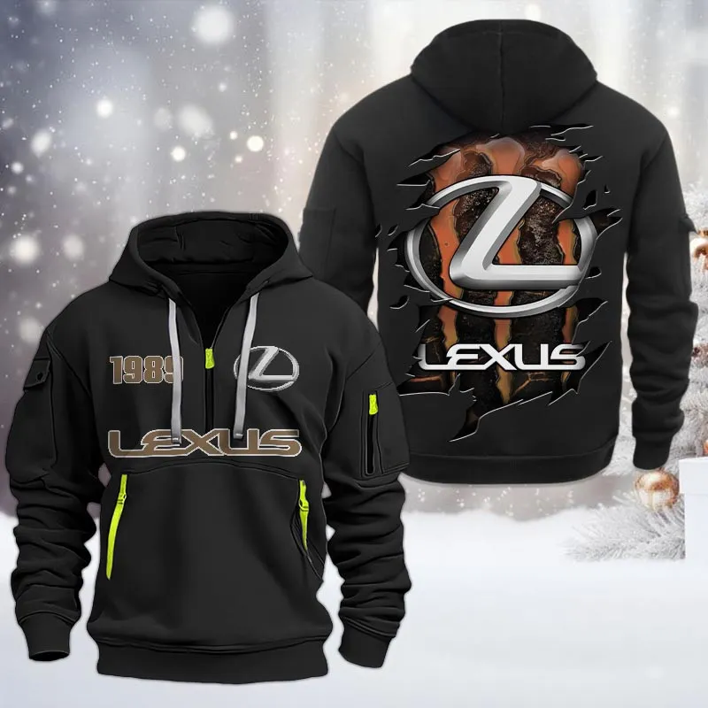 Lexus Half Zip Hoodie, All Over Print Half Zip Hoodies For Men CAR198032795 - Black