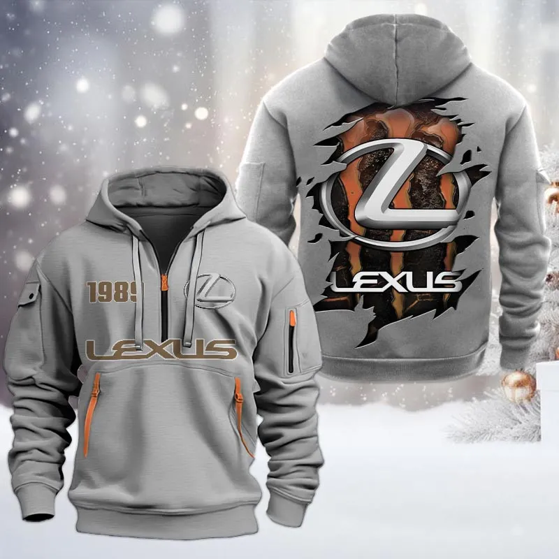 Lexus Half Zip Hoodie, All Over Print Half Zip Hoodies For Men CAR198032795 - Gray