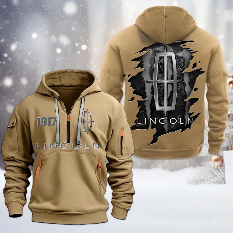 Lincoln Half Zip Hoodie, All Over Print Half Zip Hoodies For Men CAR198032741 - Khaki