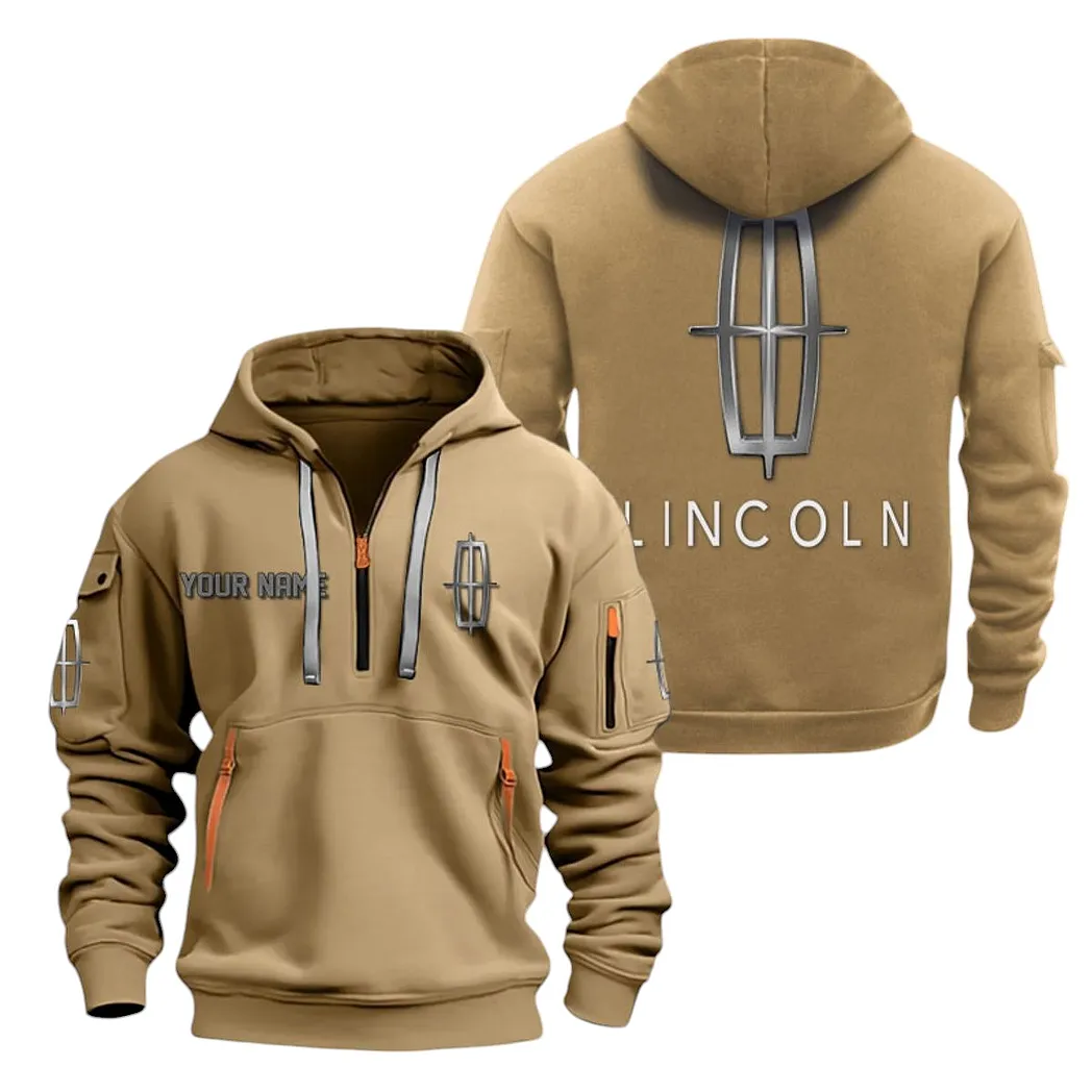 Lincoln Half Zip Hoodie For Men, Gift For Lincoln Lovers CAR20022125746 - Khaki