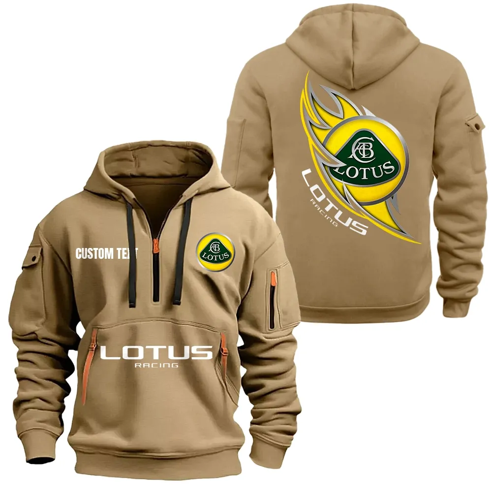 Lotus Cars Hoodie Half Zipper CAR1701112124, CAR All Over Print Hoodie Half Zipper - Khaki