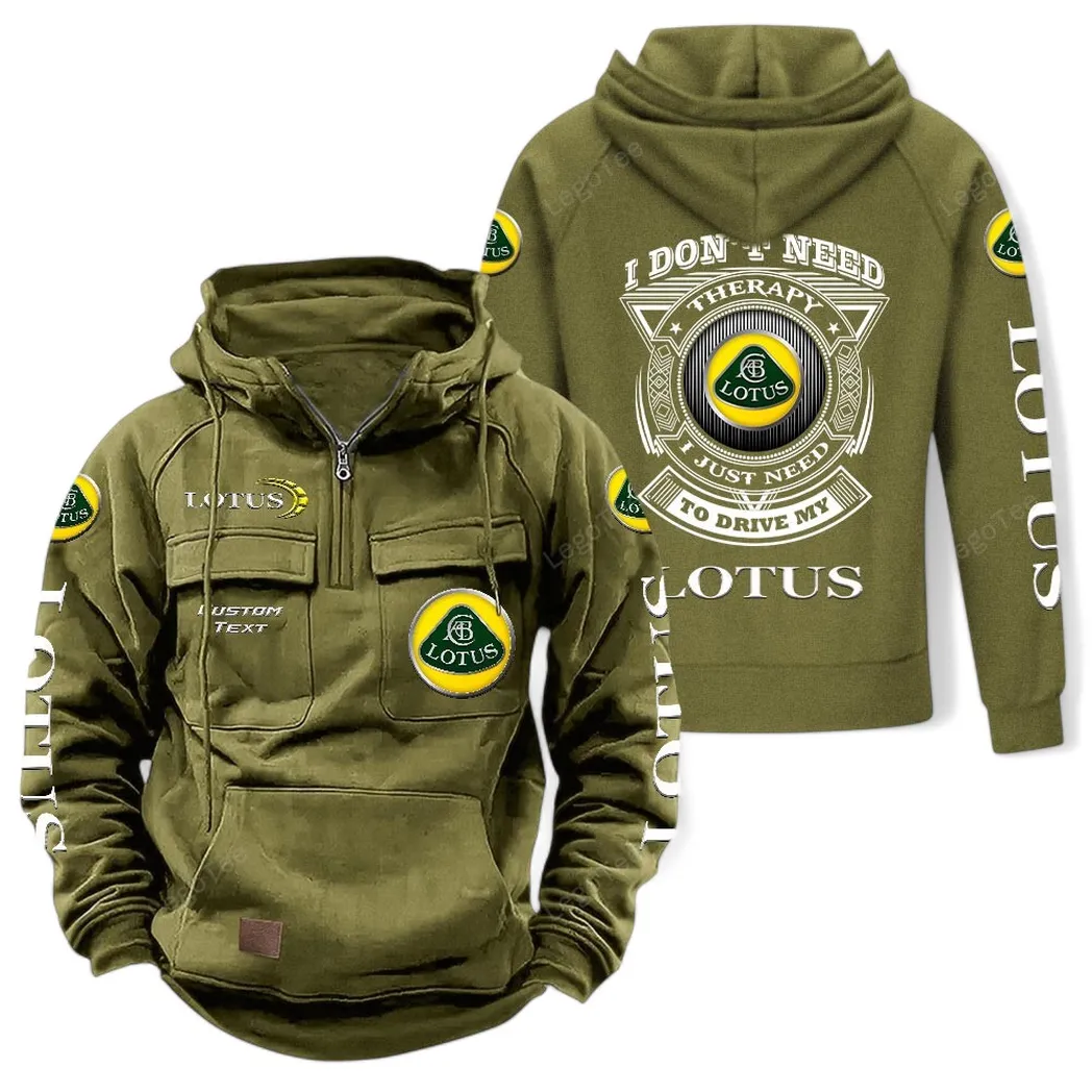 Lotus Cars Tactical Quarter Zip Hoodie CAR106021525049, Gifts For Men, Him, Husband, Boyfriend - Army Green