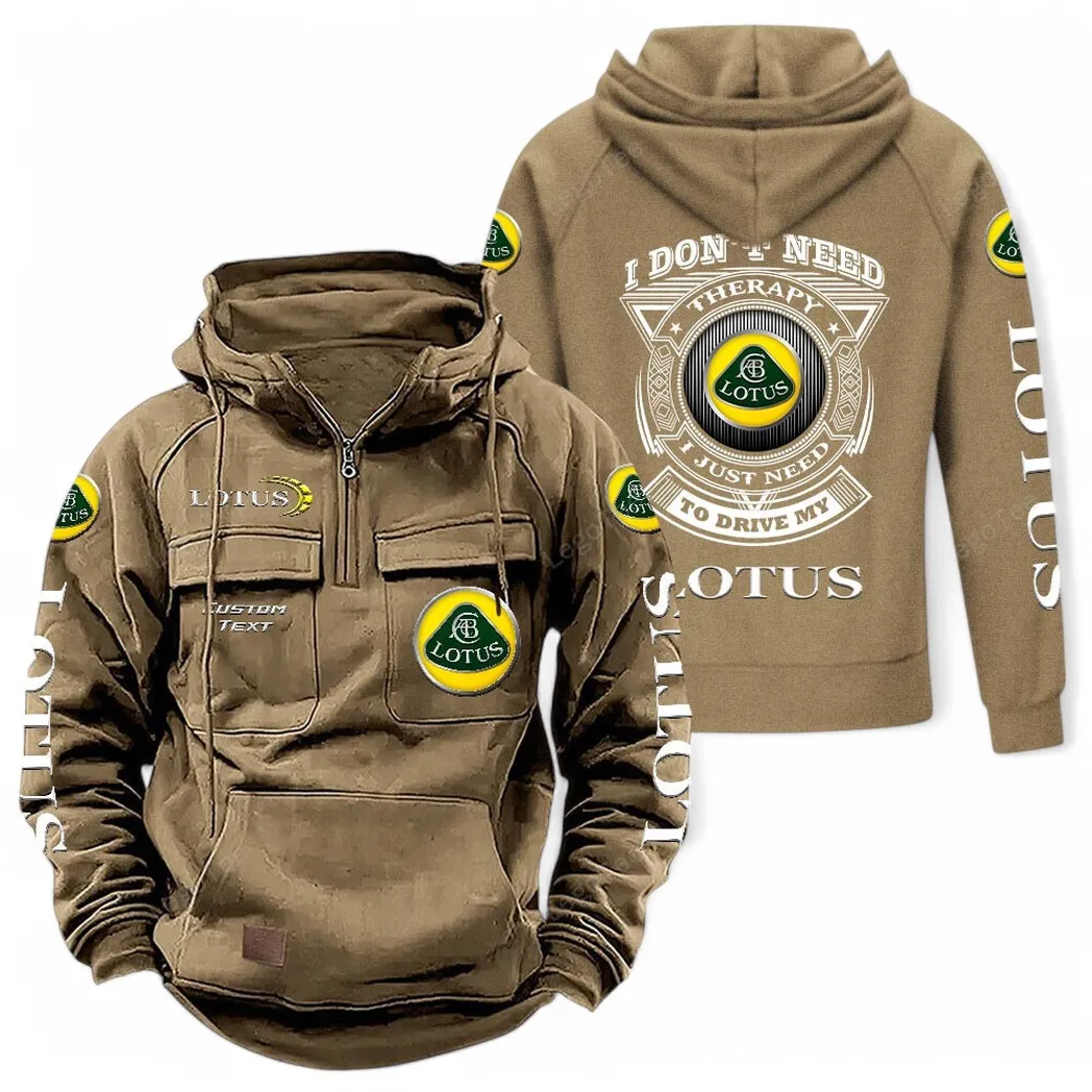 Lotus Cars Tactical Quarter Zip Hoodie CAR106021525049, Gifts For Men, Him, Husband, Boyfriend - Khaki