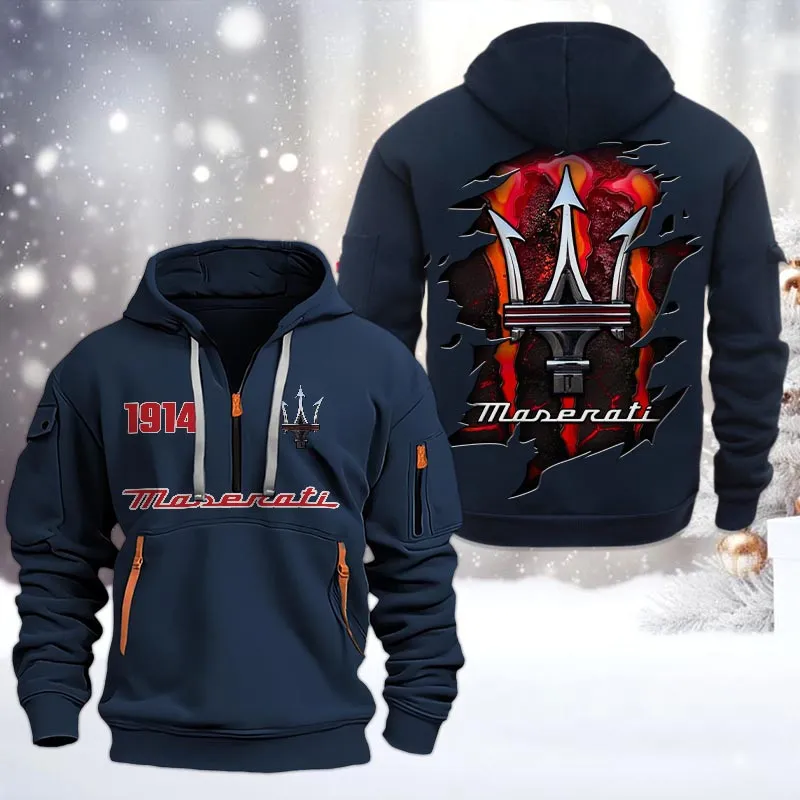 Maserati Half Zip Hoodie, All Over Print Half Zip Hoodies For Men CAR198032791 - Navy