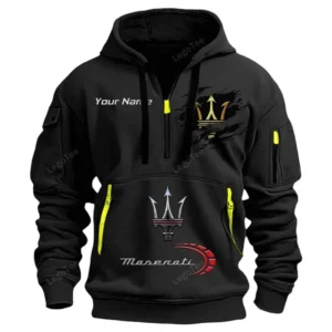 Maserati Half Zip Hoodie CAR113021425819, Best Gift for Him, Husband, Boyfriend - Black