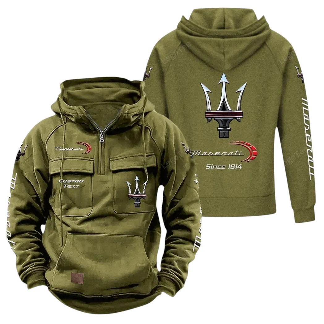 Maserati Tactical Quarter Zip Hoodie, Gift For Maserati Lovers, Gift For Him, Husband, Boyfriend - Army Green CAR96021425716-1