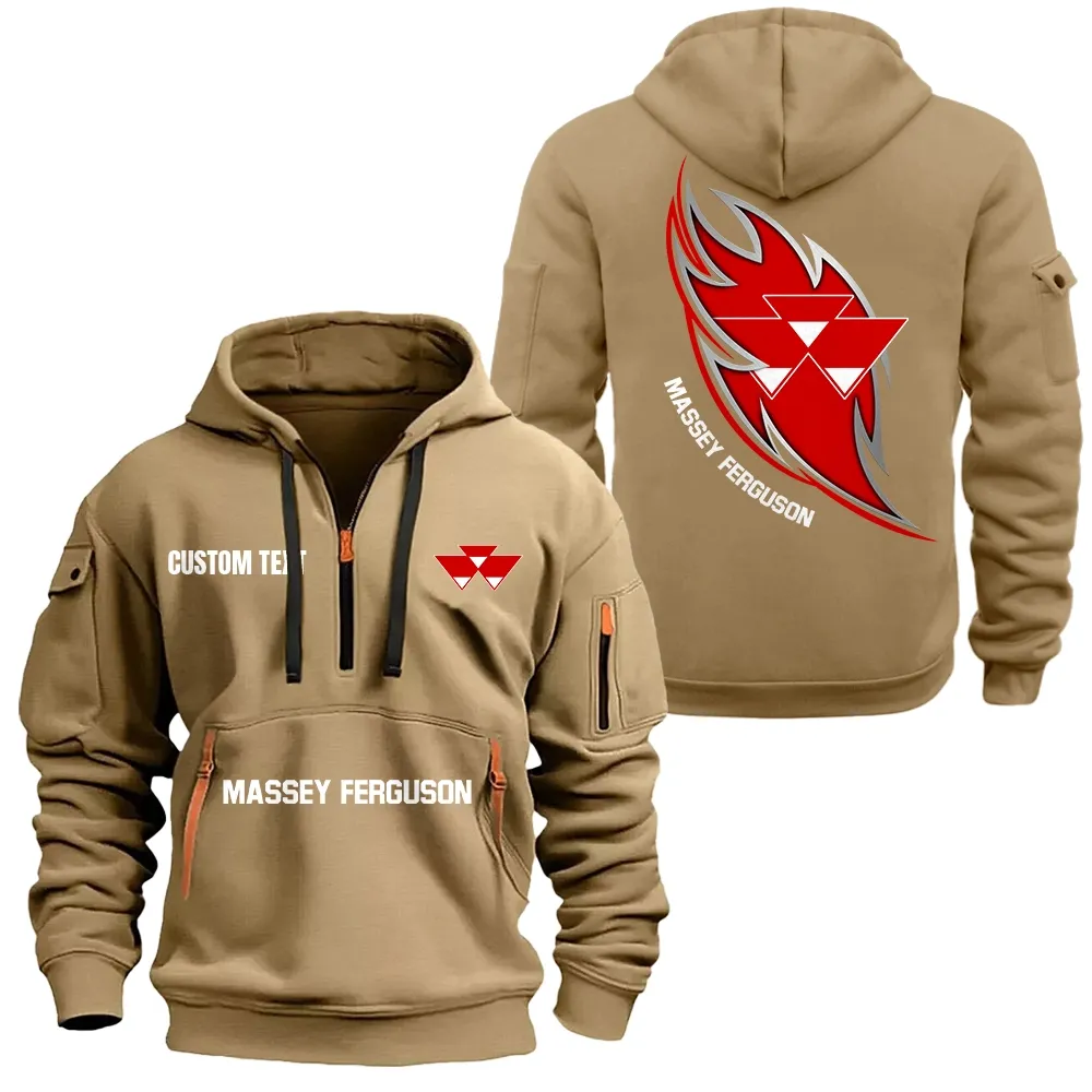 Massey Ferguson Hoodie Half Zipper CAR1701112127, CAR All Over Print Hoodie Half Zipper - Khaki