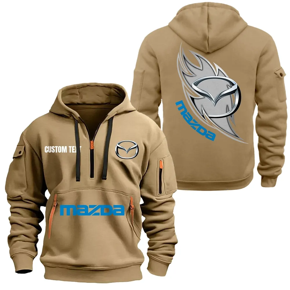 Mazda Hoodie Half Zipper CAR1701112128, CAR All Over Print Hoodie Half Zipper - Khaki