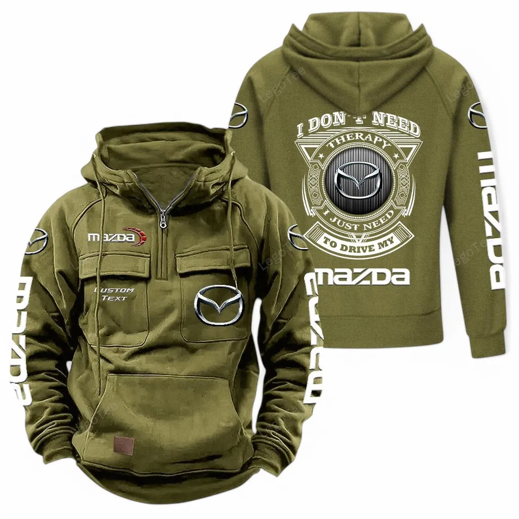 Mazda Tactical Quarter Zip Hoodie CAR106021525056, Gifts For Men, Him, Husband, Boyfriend - Army Green