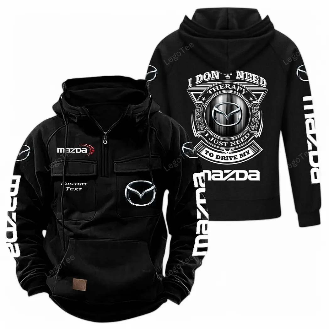 Mazda Tactical Quarter Zip Hoodie CAR106021525056, Gifts For Men, Him, Husband, Boyfriend - Black