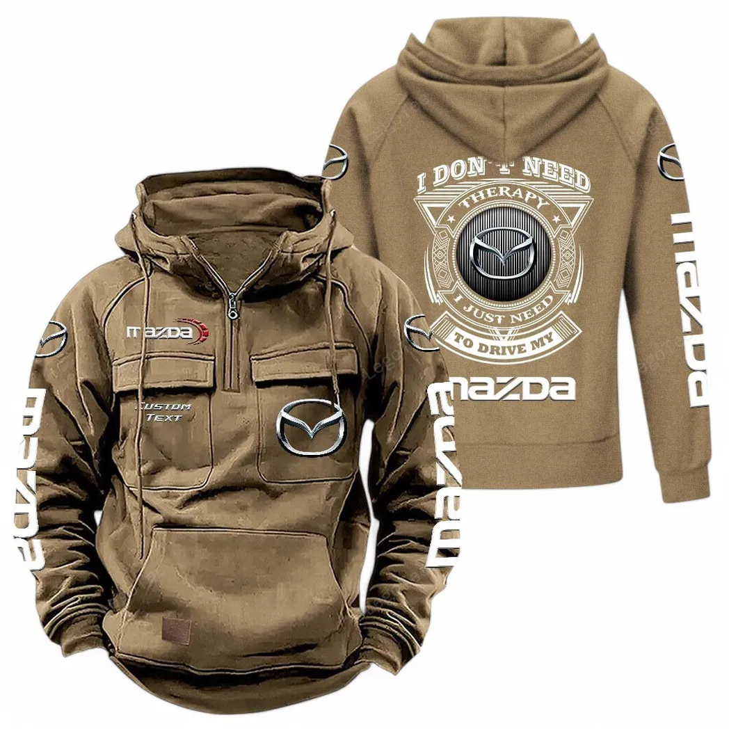 Mazda Tactical Quarter Zip Hoodie CAR106021525056, Gifts For Men, Him, Husband, Boyfriend - Khaki