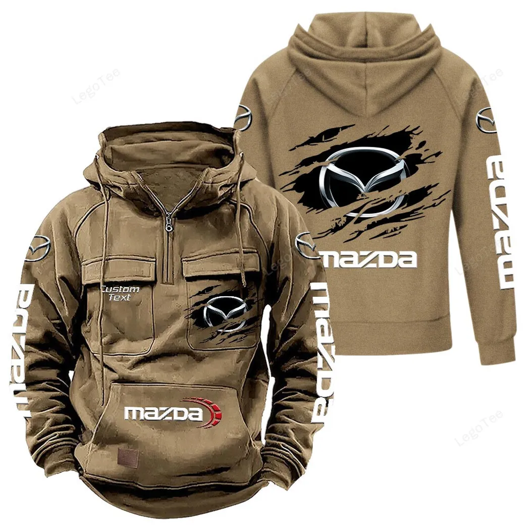 Mazda Tactical Quarter Zip Hoodie, Gift For Mazda Lovers, Gift For Him, Husband, Boyfriend - Khaki CAR122021425064-4