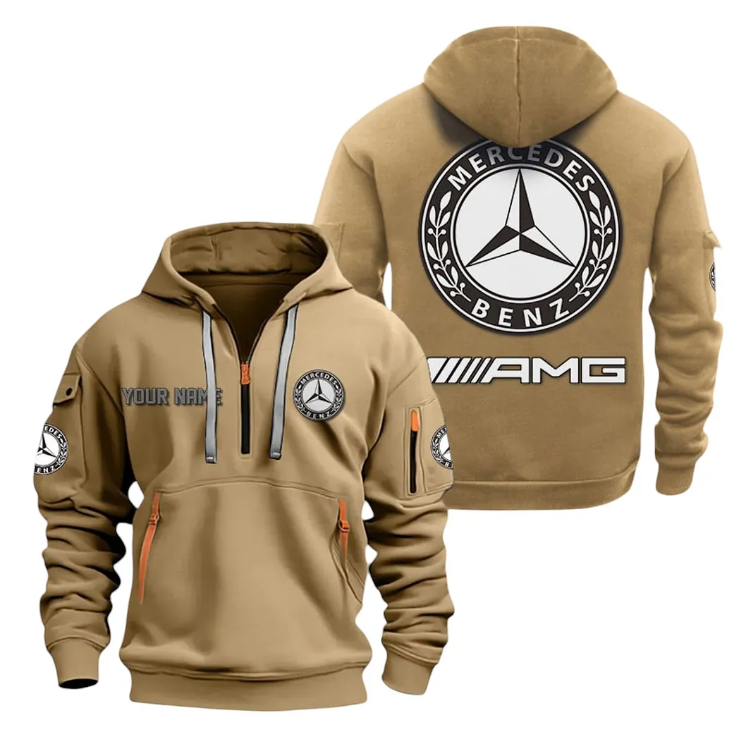 Mercedes AMG Half Zip Hoodie For Men, Gift For Mercedes AMG Lovers CAR20022125705 - Khaki