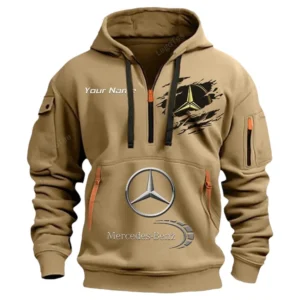 Mercedes Benz Half Zip Hoodie CAR113021425780, Best Gift for Him, Husband, Boyfriend - Khaki