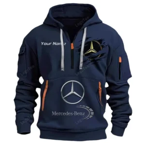Mercedes Benz Half Zip Hoodie CAR113021425780, Best Gift for Him, Husband, Boyfriend - Navy