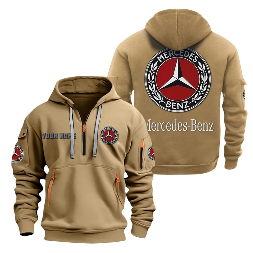 Mercedes Benz Half Zip Hoodie For Men, Gift For Mercedes Benz Lovers CAR20022125668 - Khaki