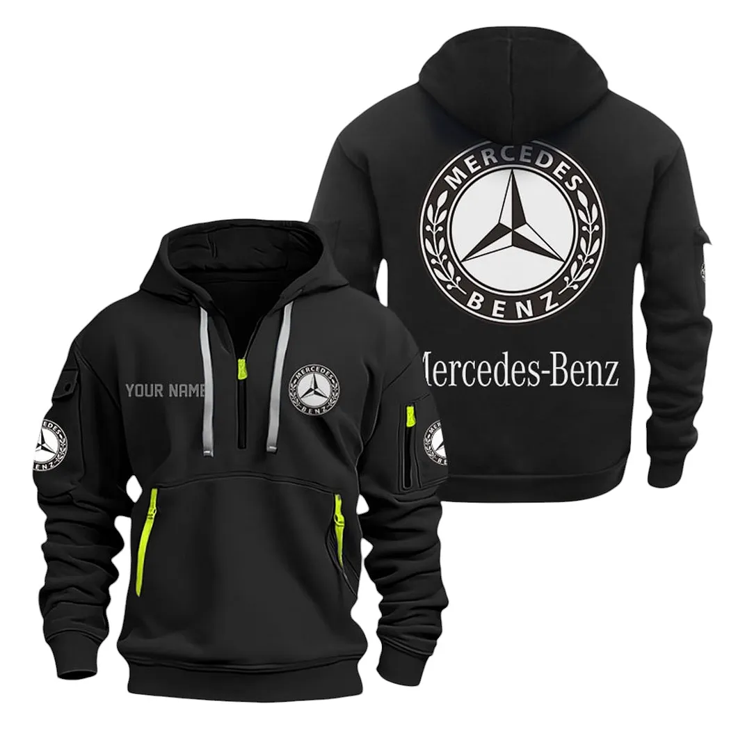 Mercedes Benz Half Zip Hoodie For Men, Gift For Mercedes Benz Lovers CAR20022125683 - Black