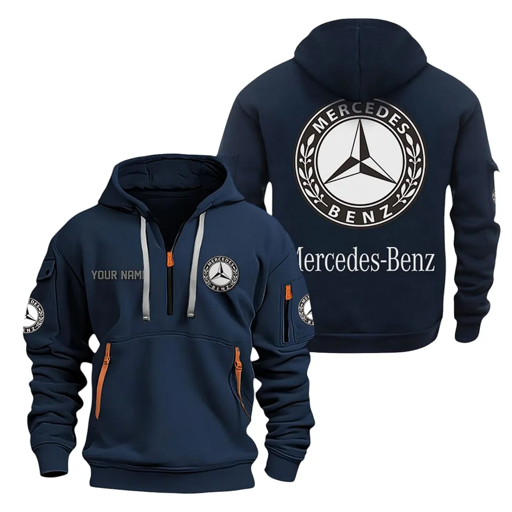 Mercedes Benz Half Zip Hoodie For Men, Gift For Mercedes Benz Lovers CAR20022125683 - Navy