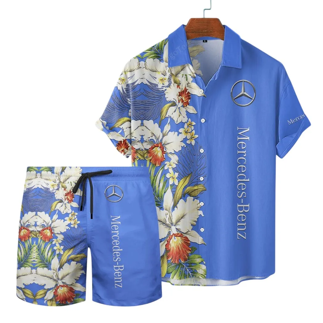 Mercedes Benz Hawaiian Shirt Set, Gift For Mercedes Benz Lovers, Gift For Him, Husband, Boyfriend CAR12303042501 - Blue