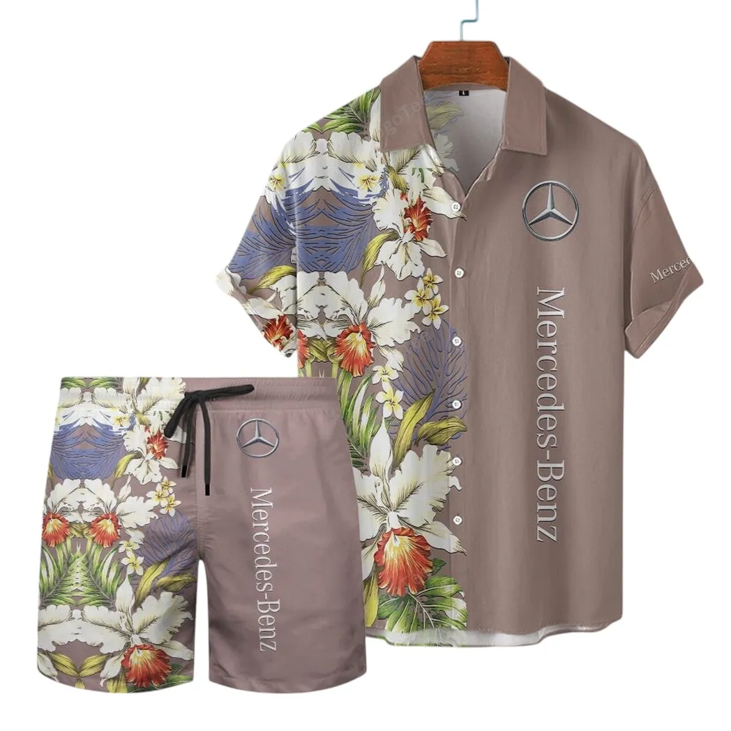 mercedes benz hawaiian shirt set gift for mercedes benz lovers gift for him husband boyfriend car12303042501 brown dimn4