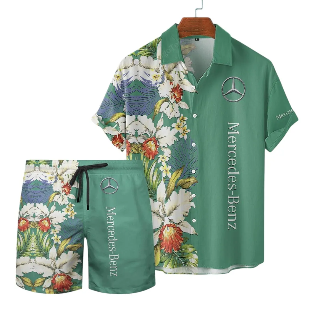 Mercedes Benz Hawaiian Shirt Set, Gift For Mercedes Benz Lovers, Gift For Him, Husband, Boyfriend CAR12303042501 - Green