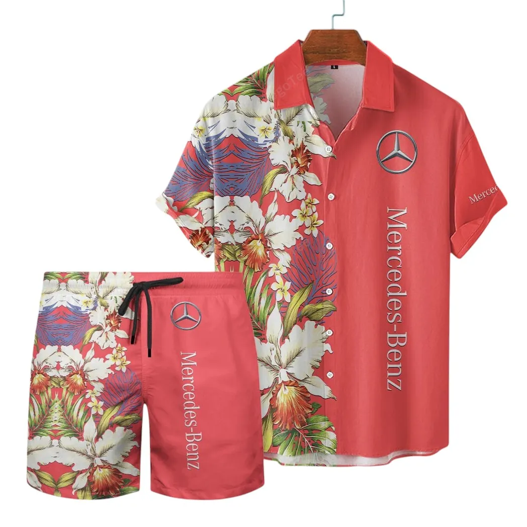 Mercedes Benz Hawaiian Shirt Set, Gift For Mercedes Benz Lovers, Gift For Him, Husband, Boyfriend CAR12303042501 - Red