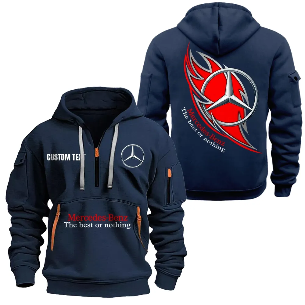 Mercedes Benz Hoodie Half Zipper CAR1701112131, CAR All Over Print Hoodie Half Zipper - Navy