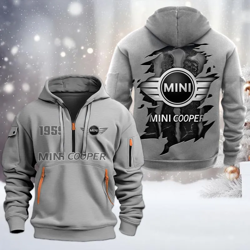 Mini cooper Half Zip Hoodie, All Over Print Half Zip Hoodies For Men CAR198032793 - Gray