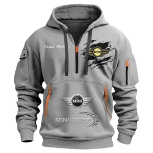 Mini Cooper Half Zip Hoodie CAR113021425787, Best Gift for Him, Husband, Boyfriend - Gray