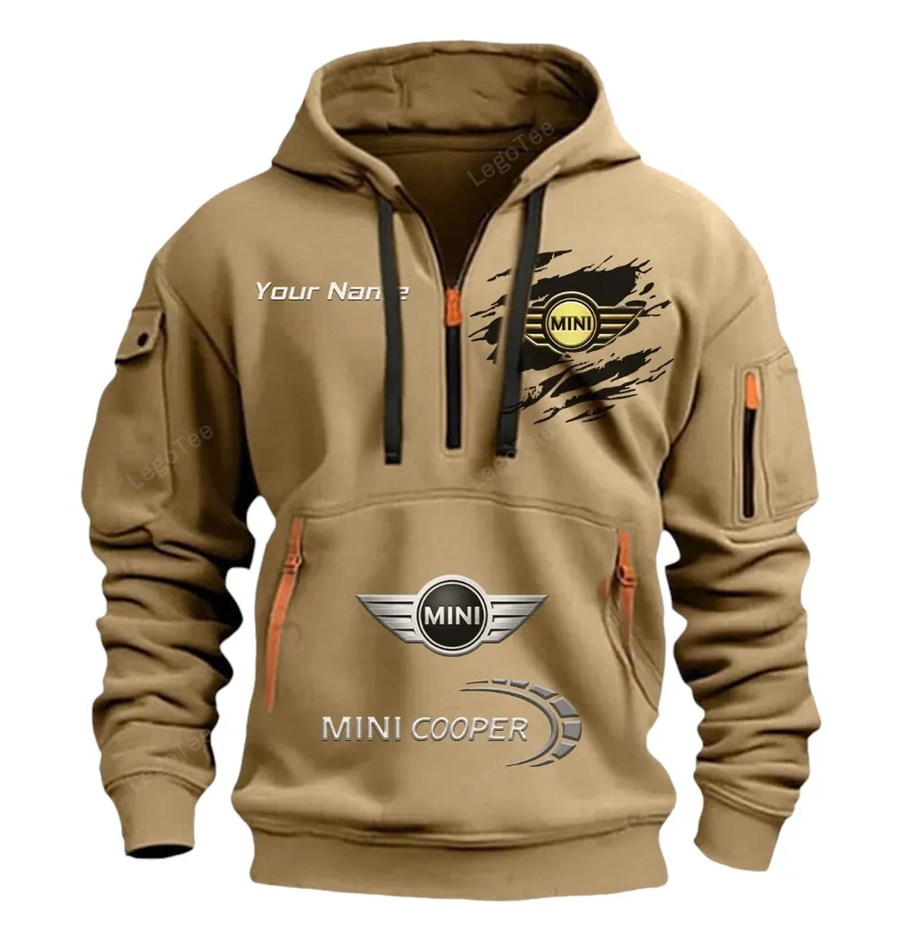 mini cooper half zip hoodie car113021425787 best gift for him husband boyfriend khaki iwgez