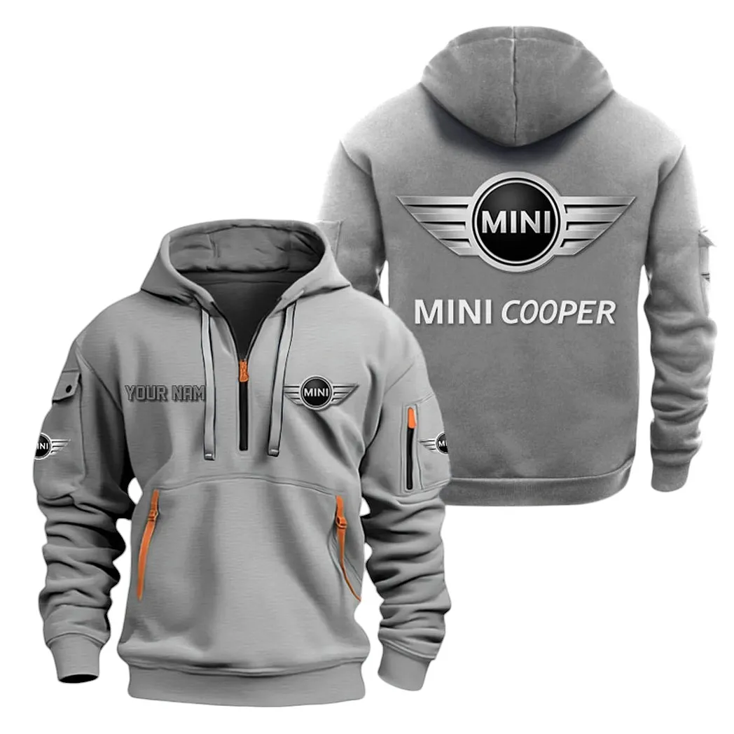 Mini Cooper Half Zip Hoodie For Men, Gift For Mini Cooper Lovers CAR20022125703 - Gray