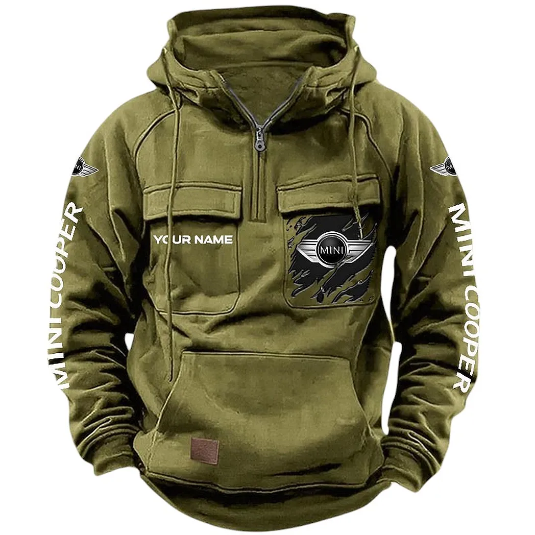Mini Cooper Hoodie Tactical Quarter Zip, Gift For Mini Cooper Lovers CAR164022425159 - Army Green