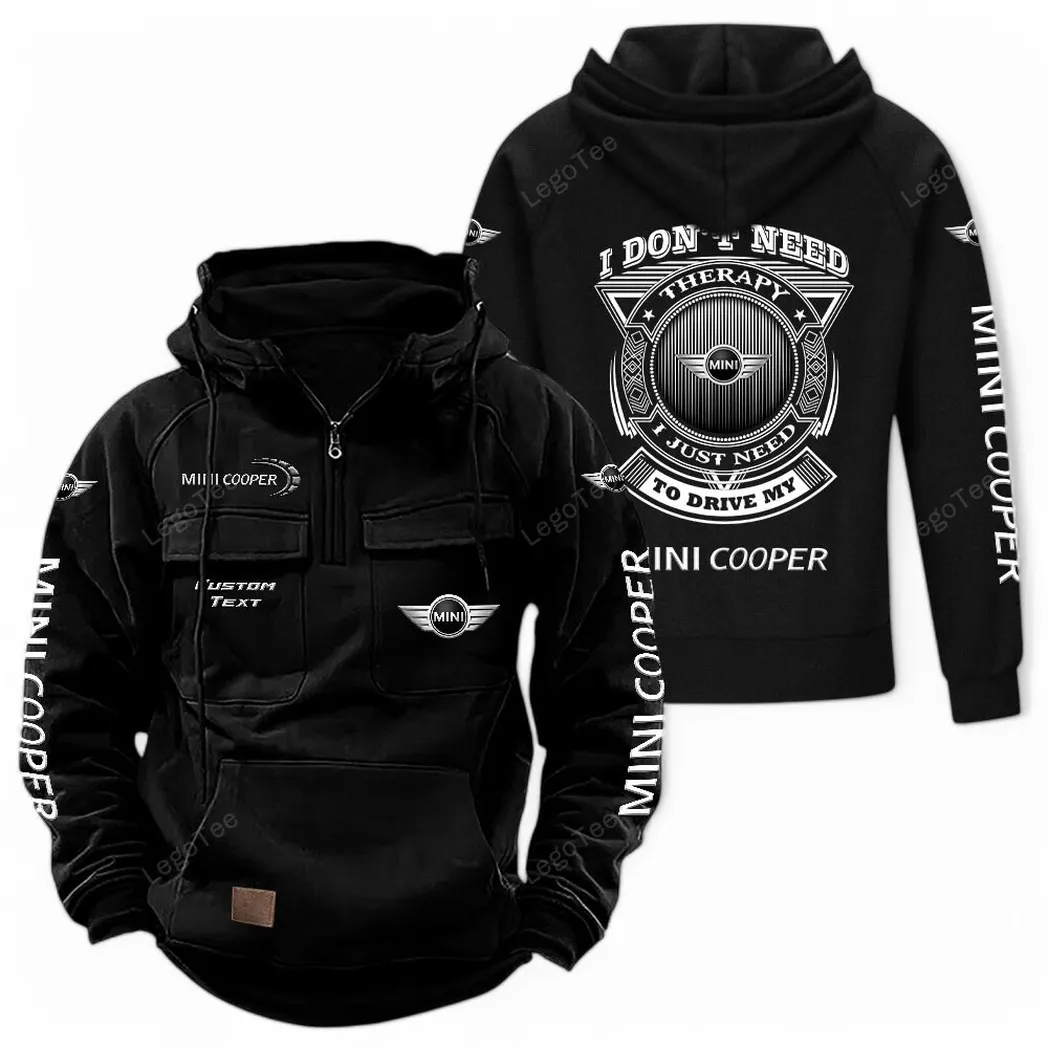 Mini Cooper Tactical Quarter Zip Hoodie CAR106021525046, Gifts For Men, Him, Husband, Boyfriend - Black