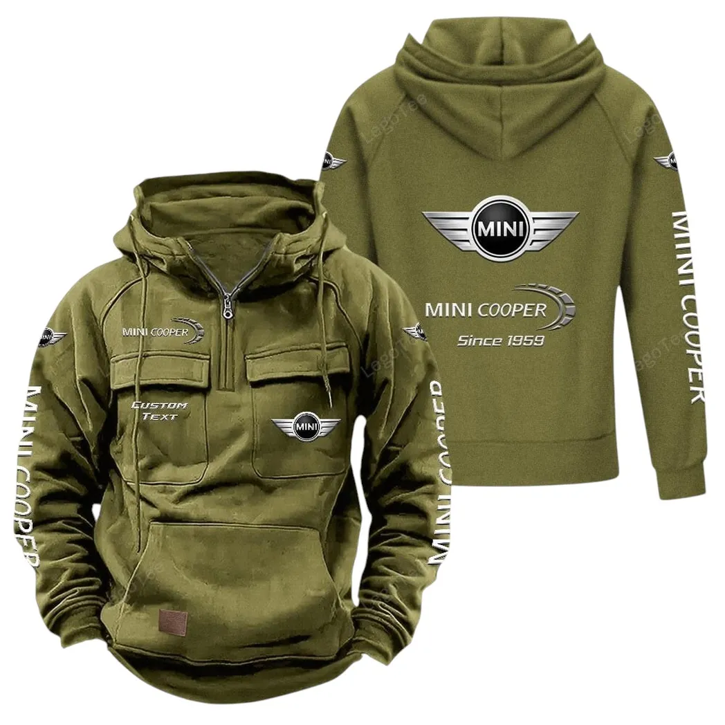 Mini Cooper Tactical Quarter Zip Hoodie, Gift For Mini Cooper Lovers, Gift For Him, Husband, Boyfriend - Army Green CAR96021425703-1
