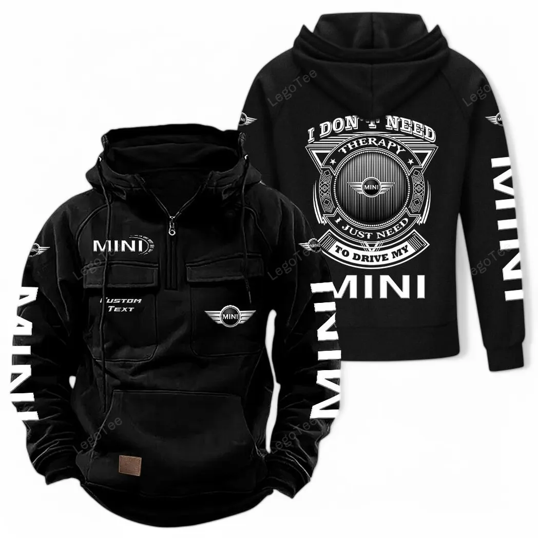 Mini Tactical Quarter Zip Hoodie CAR106021525031, Gifts For Men, Him, Husband, Boyfriend - Black