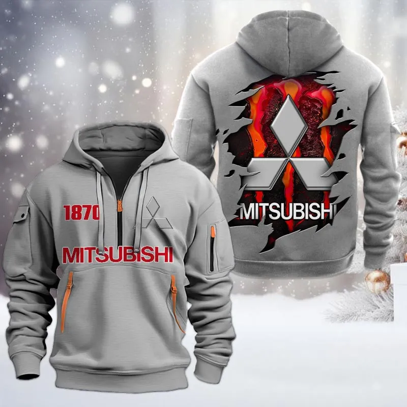 mitsubishi half zip hoodie all over print half zip hoodies for men car198032739 gray roz2m