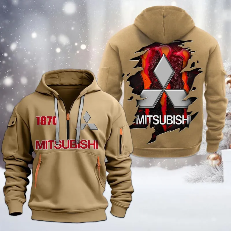 mitsubishi half zip hoodie all over print half zip hoodies for men car198032739 khaki quwsy