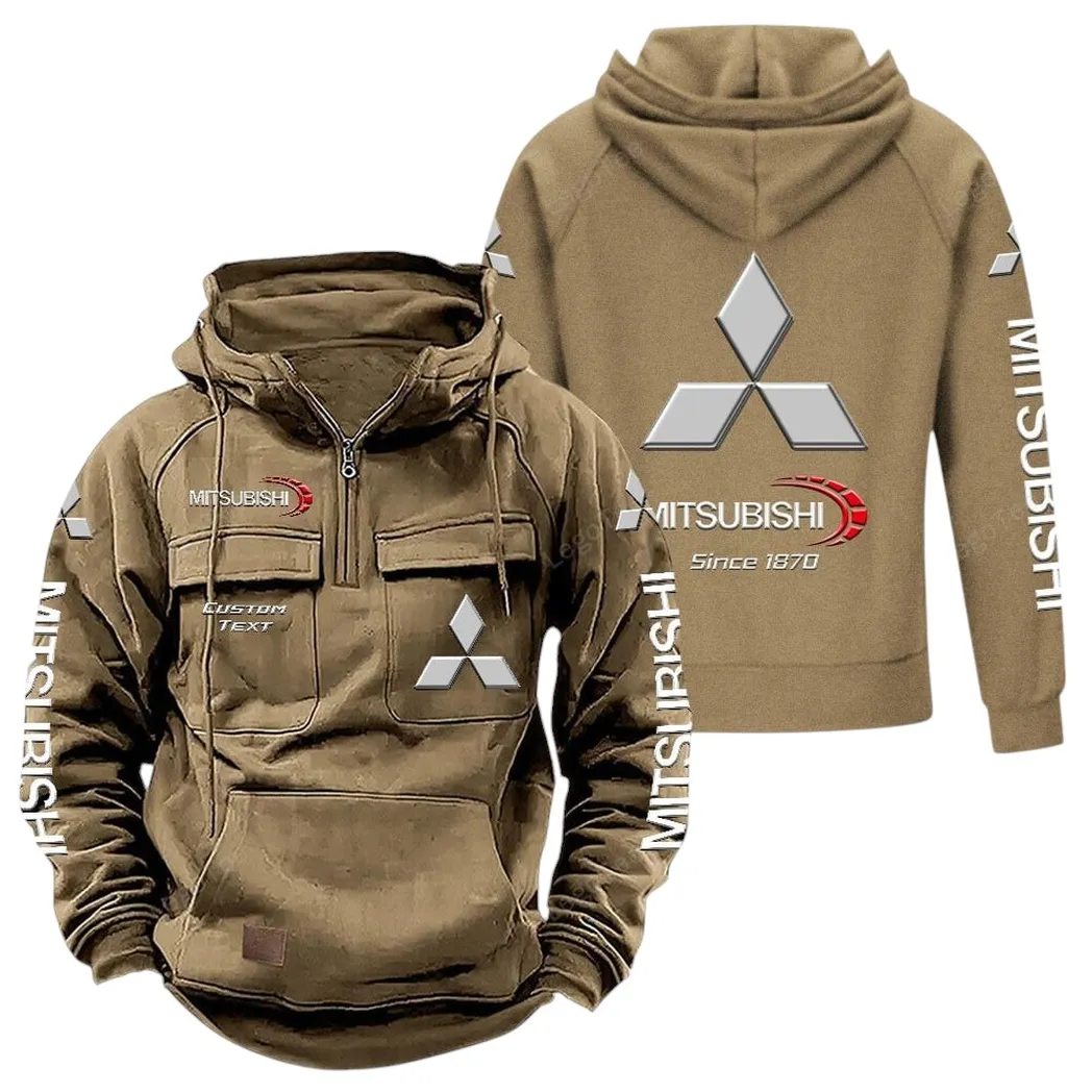Mitsubishi Tactical Quarter Zip Hoodie, Gift For Mitsubishi Lovers, Gift For Him, Husband, Boyfriend - Khaki CAR96021425690-4