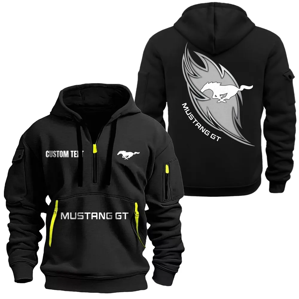 mustang gt Hoodie Half Zipper CAR1701112141, CAR All Over Print Hoodie Half Zipper - Black
