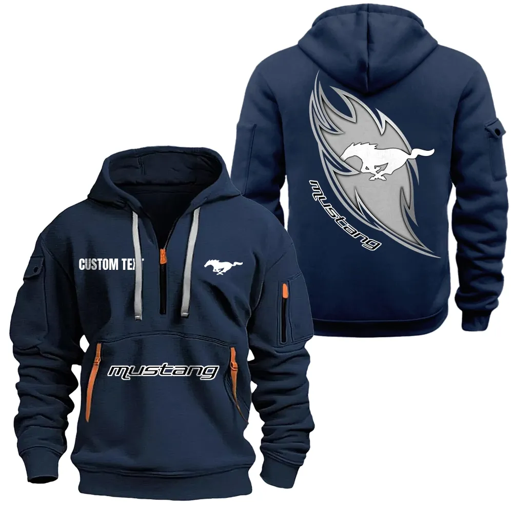 mustang racing Hoodie Half Zipper CAR1701112142, CAR All Over Print Hoodie Half Zipper - Navy