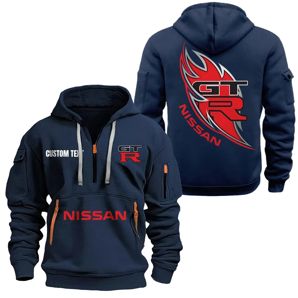 nissan gtr Hoodie Half Zipper CAR1701112149, CAR All Over Print Hoodie Half Zipper - Navy