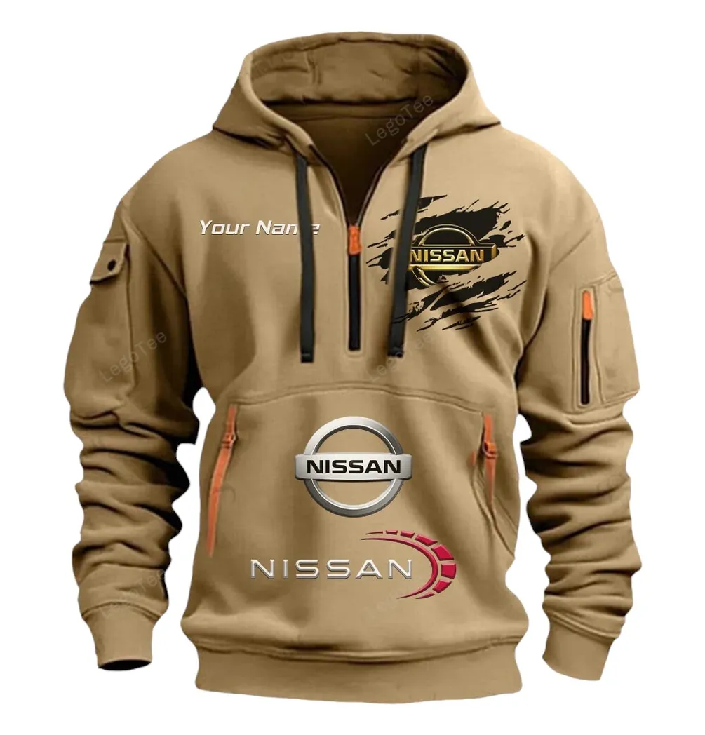 Nissan Half Zip Hoodie CAR113021425801, Best Gift for Him, Husband, Boyfriend - Khaki nissan half zip hoodie car113021425801 best gift for him husband boyfriend khaki n5qa4