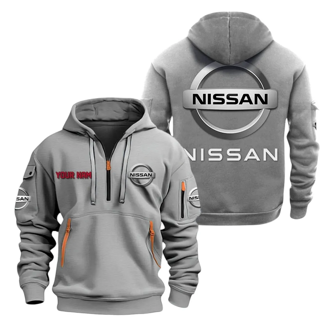 Nissan Half Zip Hoodie For Men, Gift For Nissan Lovers CAR20022125686 - Gray