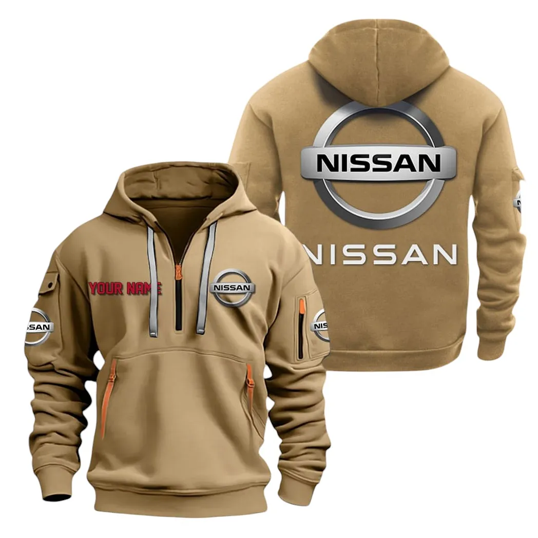 Nissan Half Zip Hoodie For Men, Gift For Nissan Lovers CAR20022125686 - Khaki